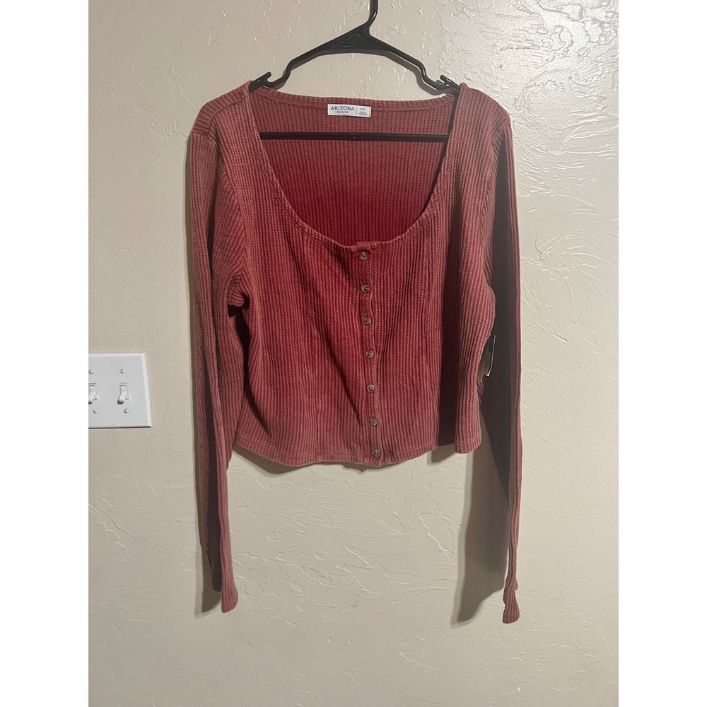 ARIZONA JEAN CO‎ French Cabernet Waffle Knit Button Up Long Sleeve Top XXL